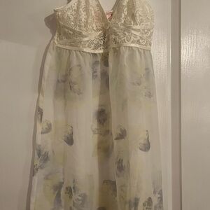 Brand new Elegant La Vie En Rose Cream and Gray lace and mesh dress/lingerie